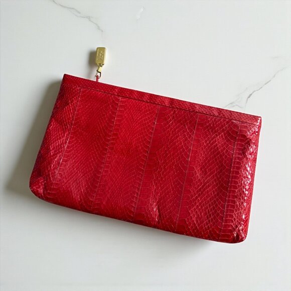 SAKS FIFTH AVENUE Vintage Red Eel Skin Clutch Handbag - Picture 1 of 9
